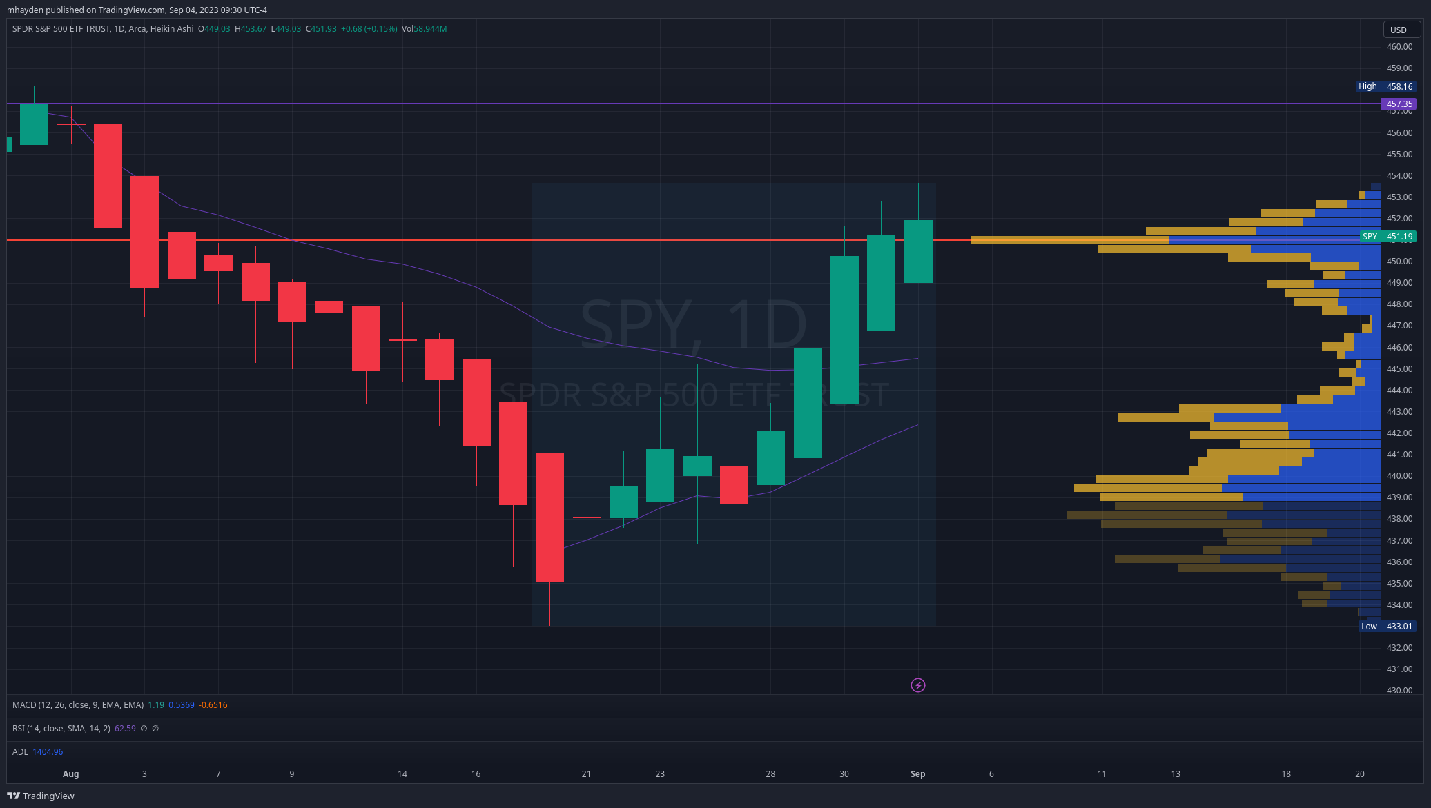 SPY daily chart since the recent high