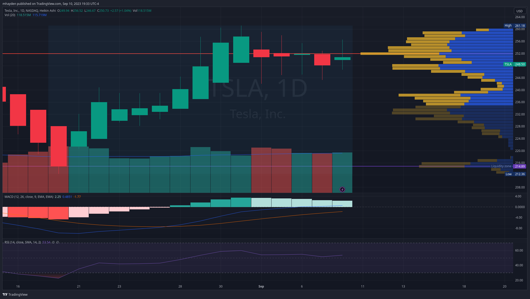 TSLA daily since the recent dip