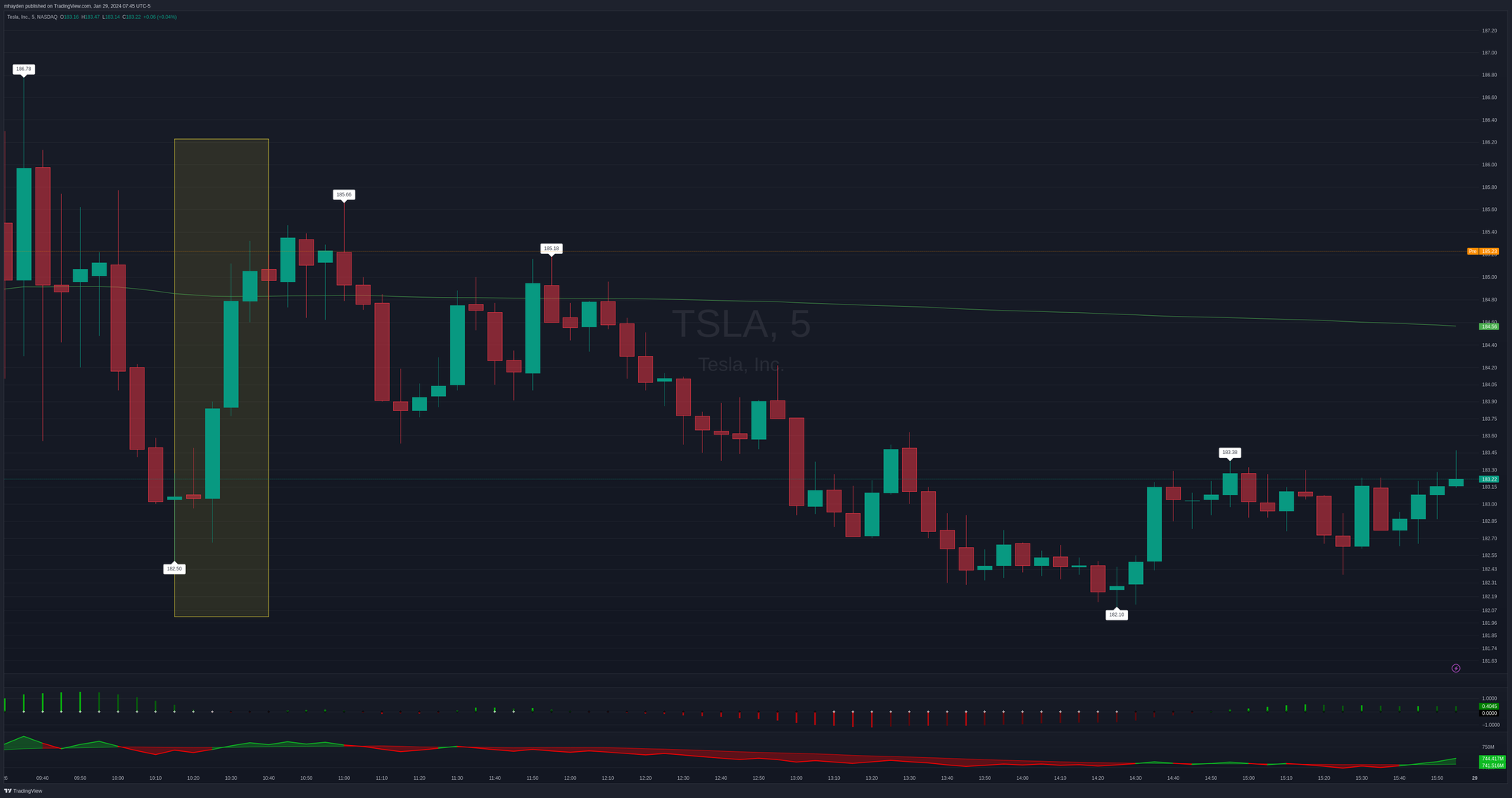 TSLA 5 minute chart from Friday, Jan 26