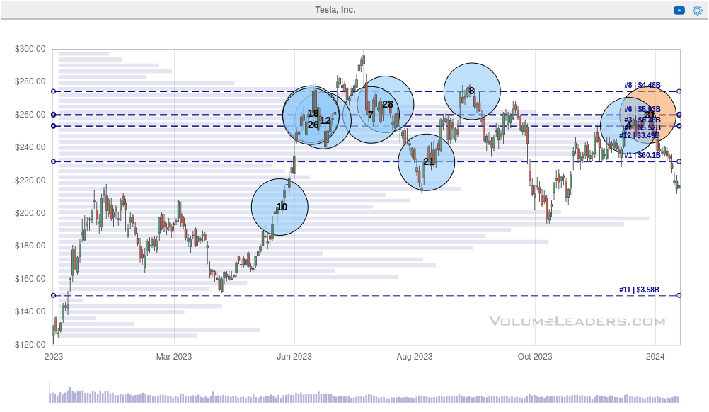 TSLA top 10 trades over the past year