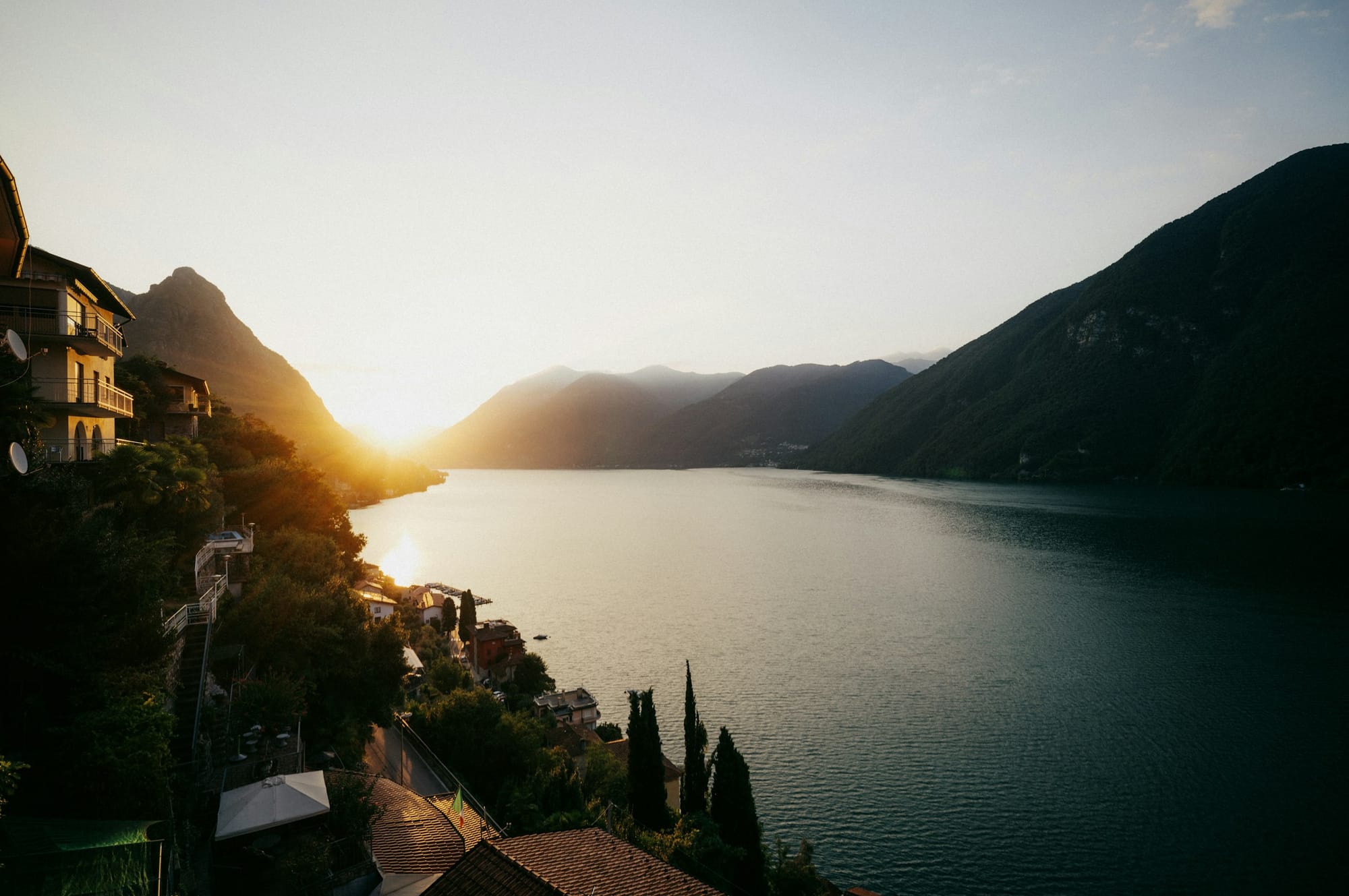 A view of a river at sunset