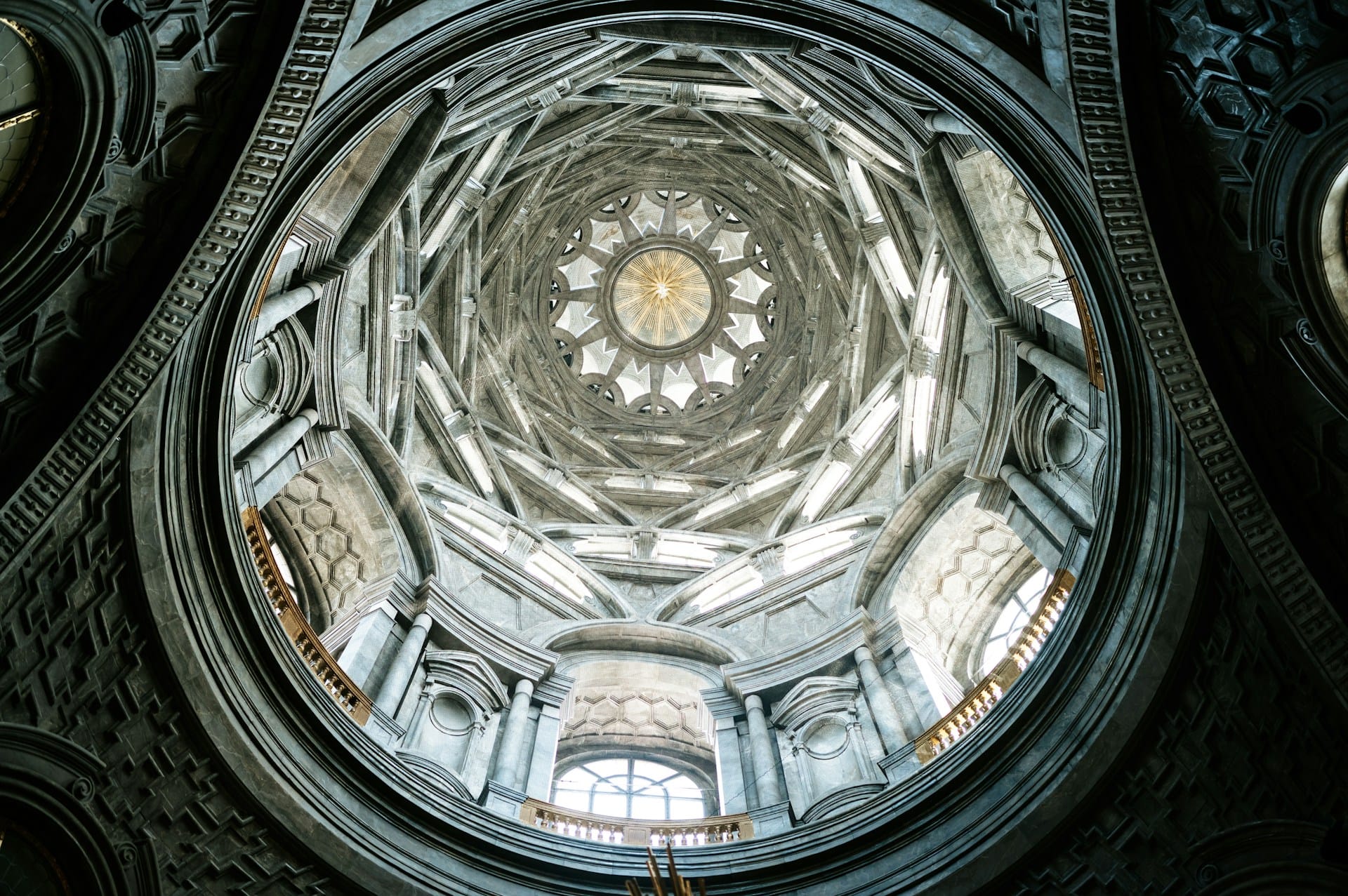 A dome filled with sunlight inside an old building