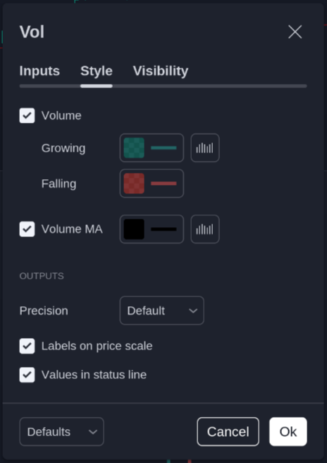 Volume settings from TradingView