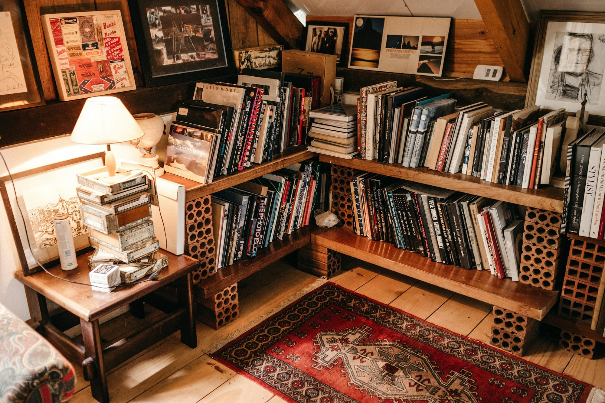 A small home library that looks super cozy